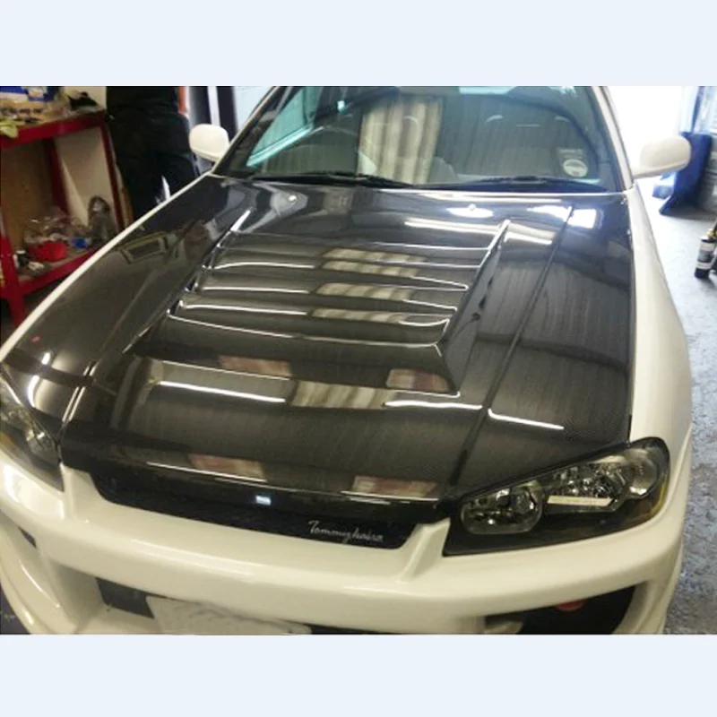 Nismo Style Carbon Fiber Hood Fit For Nissan Skyline R34 GTR Glossy Finish Fibre Bonnet With Air Vent Racing Front Cover Bodykit