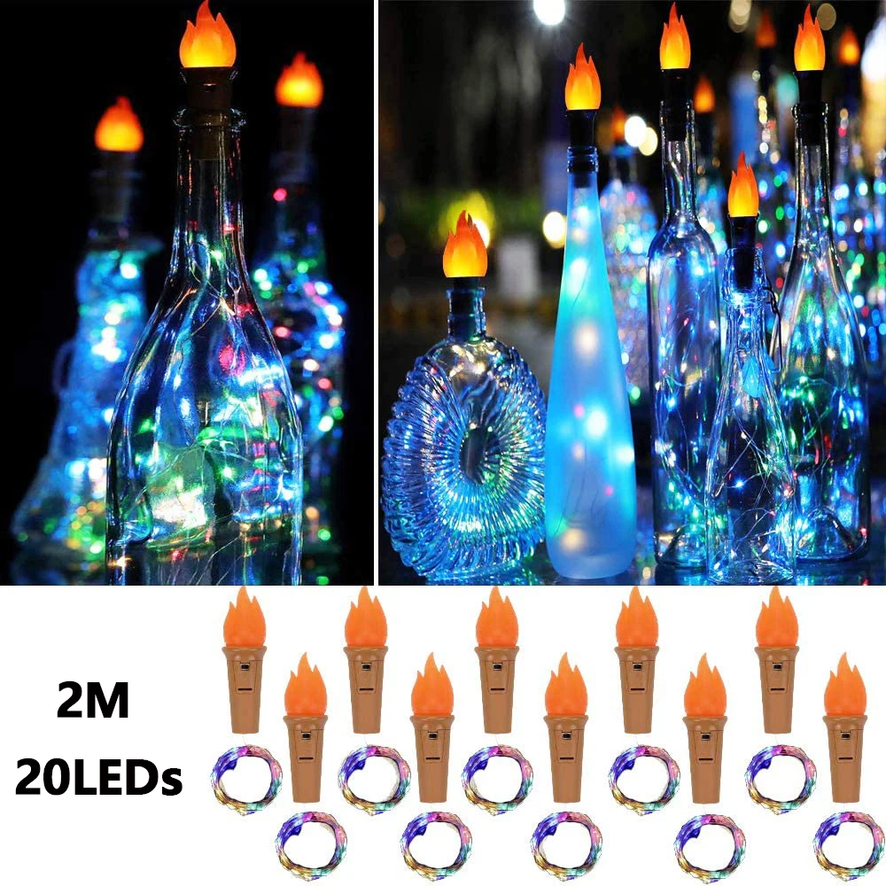 2M 20leds 태양 강화한 포도주 병 빛 크리스마스 코르크 요정 빛 LED 구리 철사 옥외 화환 크리스마스 끈 빛