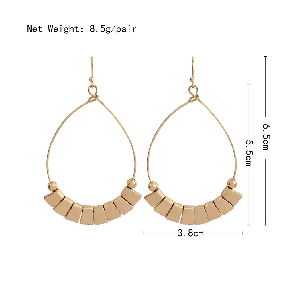 New Fashion Ethnic Style Water Drop Shape Dangle Earring Gold Color Hoop with Small Bead and Zinc Piece Charm Earrings