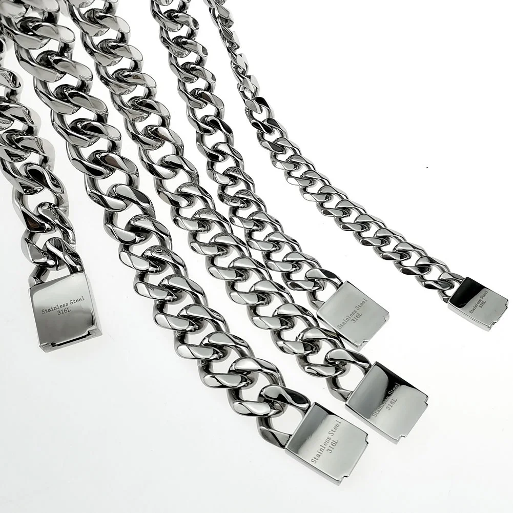 Wholesale Drop Shipping Stainless Steel Miami Curb Chain Set Bracelet Necklace jewelry for men women boy girls