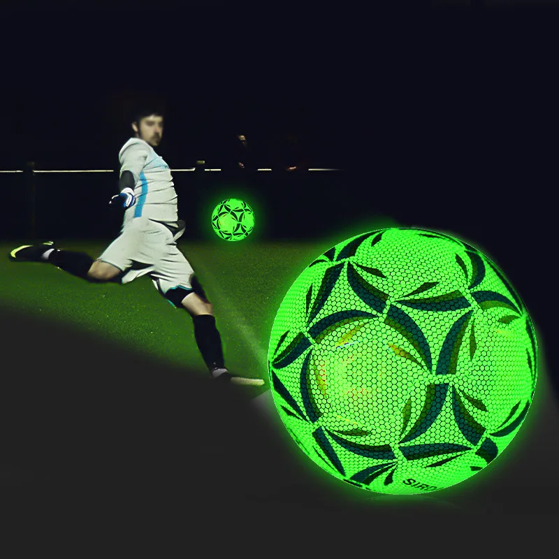 

Standard Size 4/5 Glow In Dark Football Ball Soccer Luminate Glowing Soccer PU Reflective Light Night Practice Training Balls