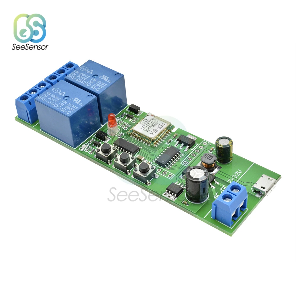 Módulo de Relé Interruptor WiFi Universal para Casa Inteligente, Interruptor Sem Fio, Temporizador, Controle Remoto Do Telefone, 2CH, USB, DC 5V, 7-32V