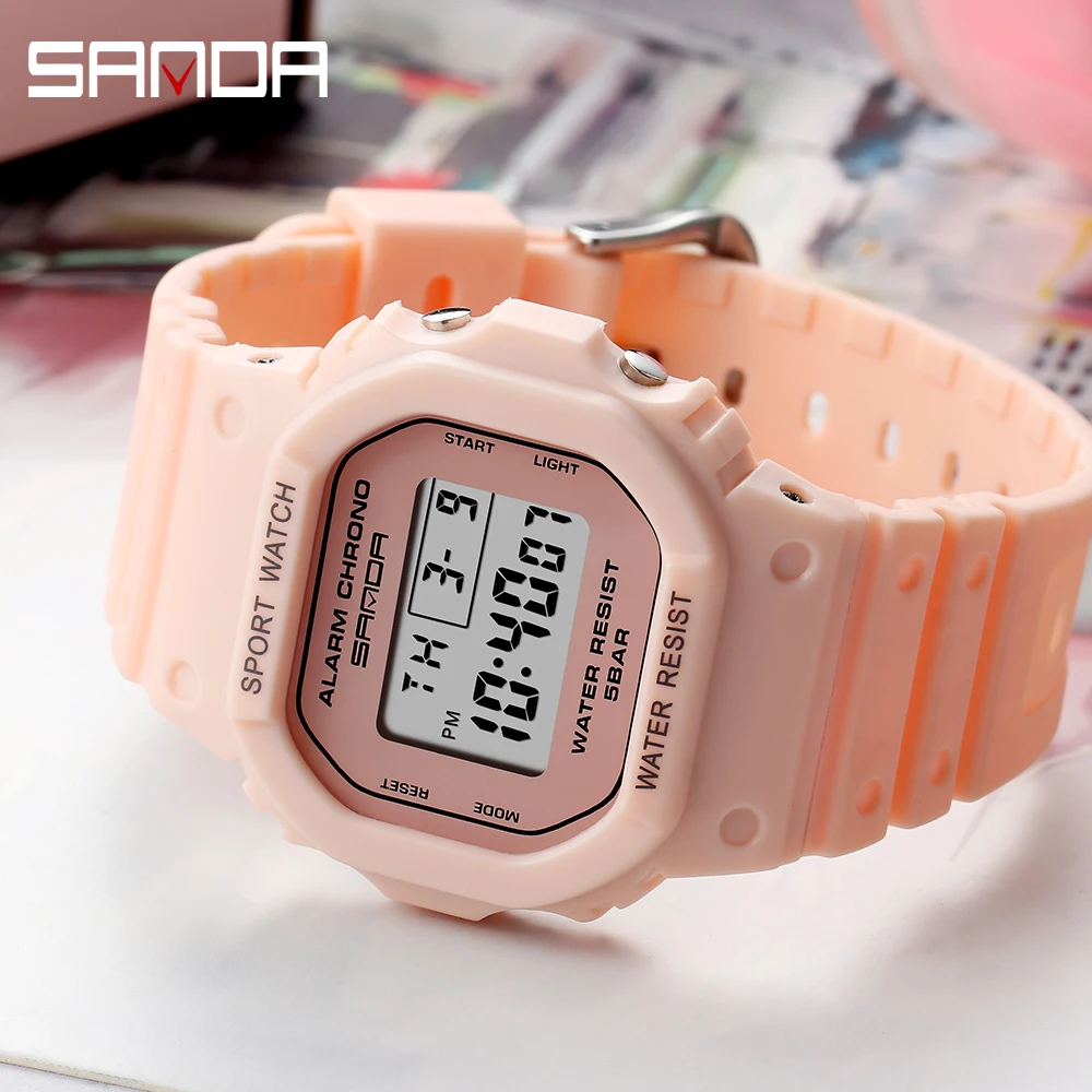 SANDA Fashion New Women Sports Watch G Waterproof Digital LED Ladies Military Electronic Army Wristwatch Clock Girl Reloj