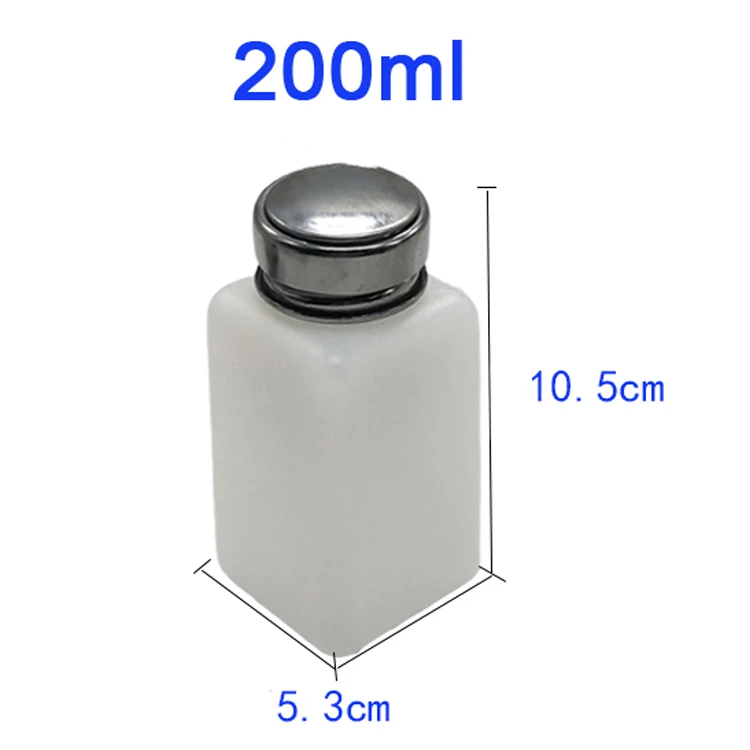 200ML Portable Press Empty Refillable Bottle Liquid Alcohol Pump UV Gel Nail Polish Cleaner Acetone Water Remover Dispenser