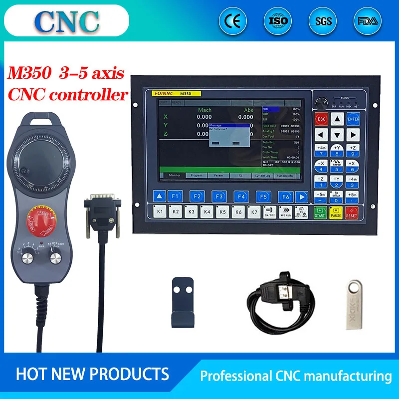 Five-axis CNC system supports automatic tool chan ge, ATC multi-process processing, extended keyboard, emergency stop MPG M350