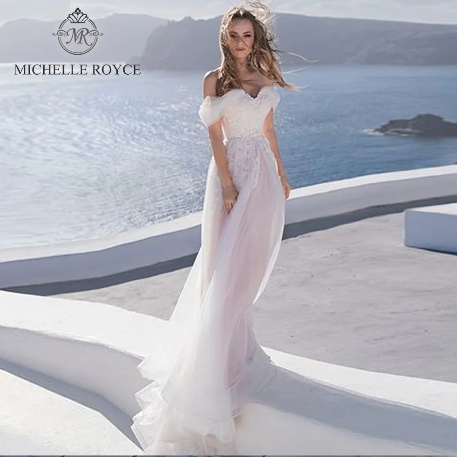 Michelle Royce A-Ling Wedding Dresses Sexy Sweetheart Off The Shoulder Lace Up Chapel Train Wedding Gowns Vestido De Noiva