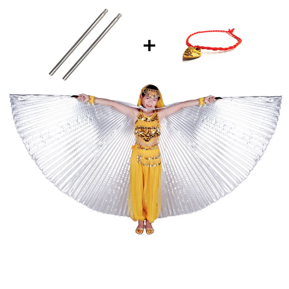 Belly Dance Wings Kids Bellydance Costumes Adult Bollywood Belly Dancing Angle Wings Gold Girls Children 11 Colors Free Sticks