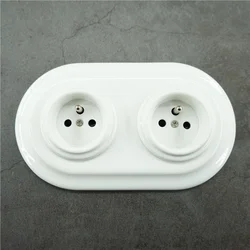 Flush-mounted Porcelain French Style Electrical Wall Socket with Porcelain Frames