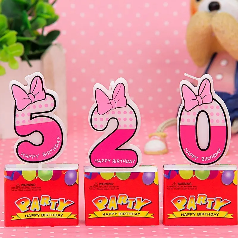 Pink Blue Number 0-9 minnie mouse Candle Birthday Party Candle Decoration Happy Birthday Butterfly Design Candle DIY Cake Flags