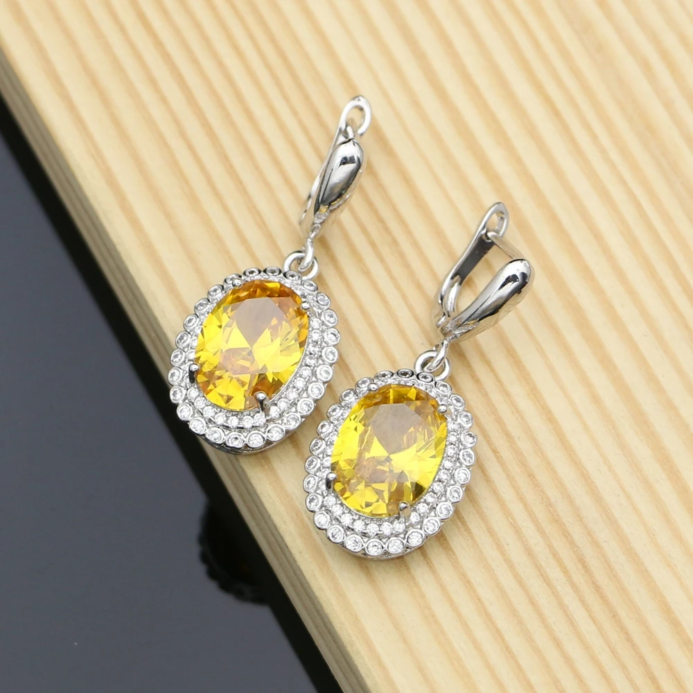 

Earrings with Stone 925 Silver Yellow Cubic Zirconia Bridal Dangle Jewelry Charm Earrings Set for Women Dropshipping