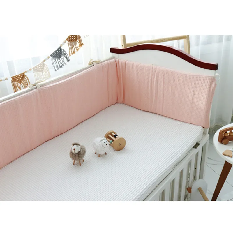 200cm Cotton Waffle Baby Crib Bumper Fro Newborns Cotton Bed One-piece Double-sided Baby Bed Bumper Infant Cot Protector