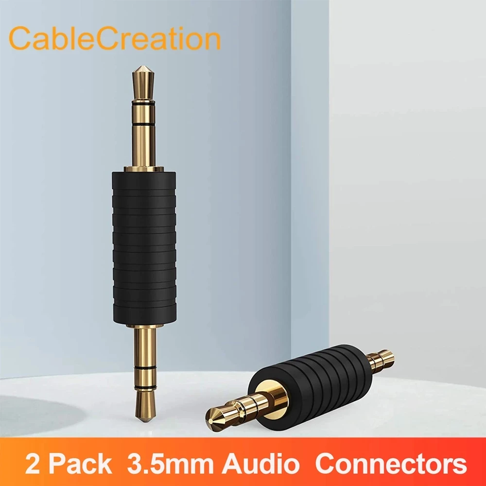 2 pieces of 3.5mm male-to-male stereo jack audio adapter connector suitable for car computer mobile phone amplifier converter