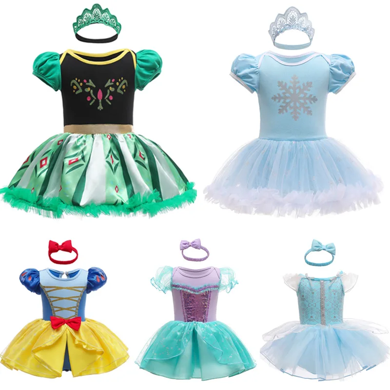 Baby Romper TUTU Dress With Headband Elsa Anna Mermaid Snowwhite Cinderella Baby Girl Clothes Size 3-18M Cute Design Baby Dress