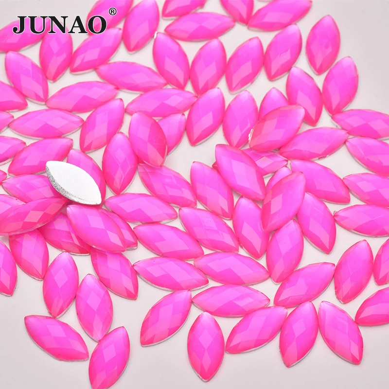 JUNAO 7*15mm Neon Orange Red Color Flatback Non Hot Fix Rhinestone Horse Eye Shape Crystal Strass Flatback Glue On Clothes Craft