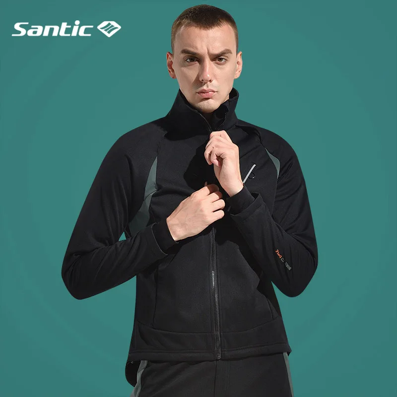 Santic Windproof Cycling Jacket Male Winter Long Sleeve Outdoor Mountain Bike Bicycle Clothing Fleece Warmer Cycling Jersey Tops