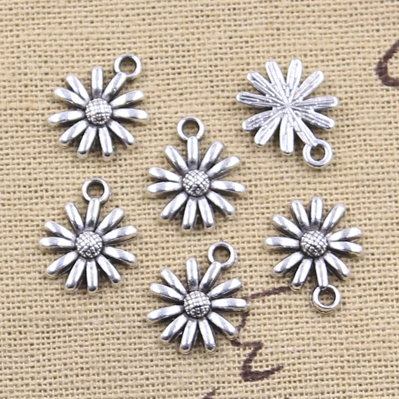 20pcs Charms Daisy Flower Sunflower 14x12mm Antique Silver Color Pendants Making DIY Handmade Tibetan Finding Jewelry