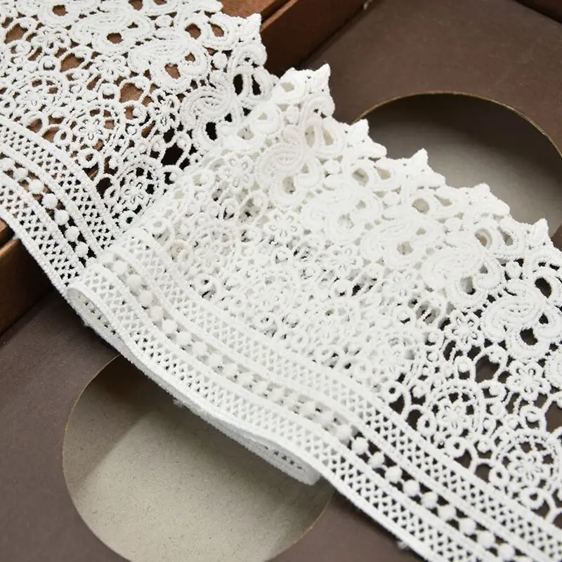 12.5CM Wide Luxury White Cotton Embroidered Ribbon Lace Appliques 3d Flower Lace Fabric Neckline Trim DIY Sewing Accessories