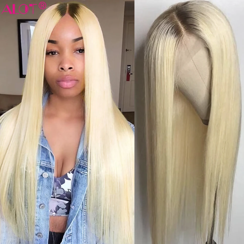 

1B/613 Blonde Human Hair Wig Middle Part Pre Plucked 1B 613 Honey Blonde Brazilian Straight Wigs 13X1 Lace Part Wig Remy 150%