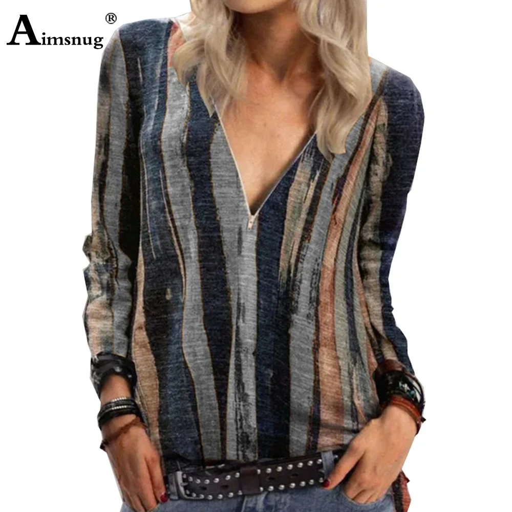 Fashion Tie Dry Striped Print T-shirt Ladies Elegant Leisure Casual Women's Top Zipper 2020 Summer V-neck Tee Shirt Pullovers