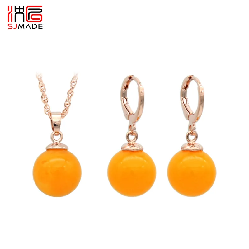SHENJIANG New Round Beeswax 585 Rose Gold Color Dangle Earrings Jewelry Sets For Women Girl Fashion Wedding