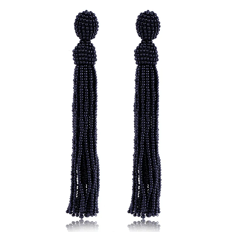 New beige black Beads Long Drop Earrings For Women Tassel Handmade Bohemian Earring Ethnic Jewelry gift Boucles d\'oreilles