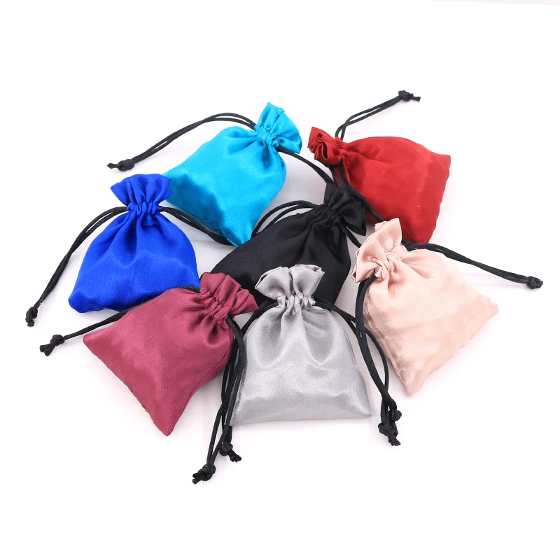 Newly 10pcs/lot Soft Satin Bags Multi Colors 8x10 9x12cm Fashion Earrings Bracelets Gift Packing Pouches Black Drawstrings Bags