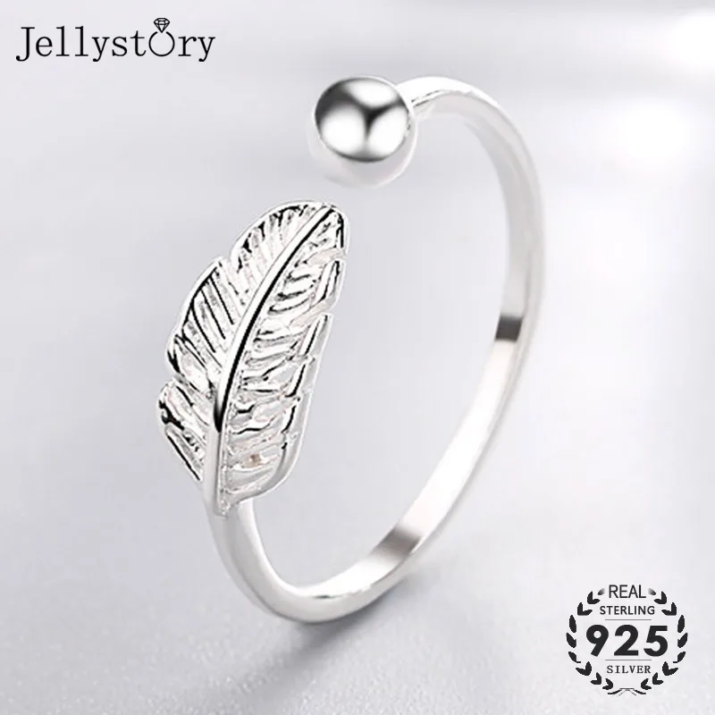 Jellystory Korean 925 Sterling Silver Ring for Women Leaf Shape Open adjust silver Ring Fine jewelry Weddings Partys Gifts