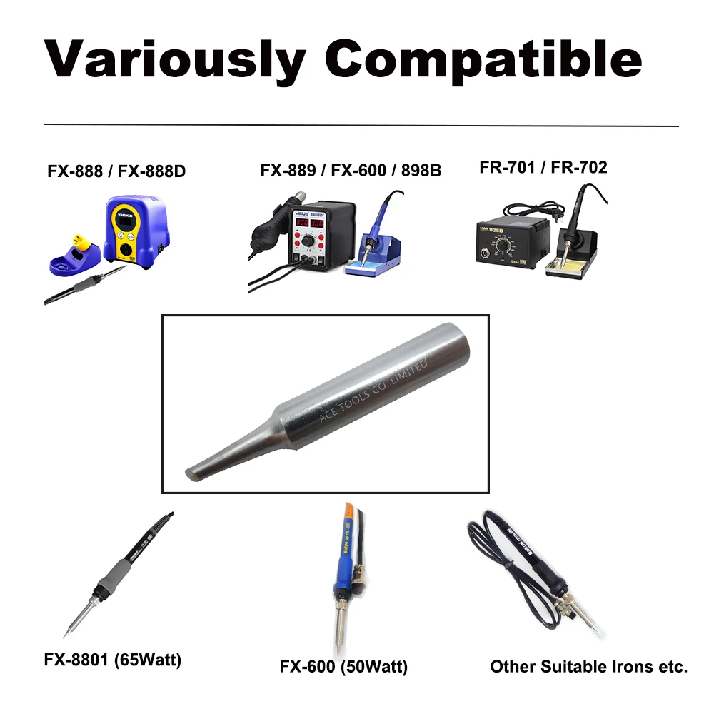 Punta de soldadura de T18-CF2 cónica, 2,0mm, 0.078 ", ajuste HAKKO FX-888, FX-888D, FX-8801, boquilla de hierro sin plomo, mango de lápiz