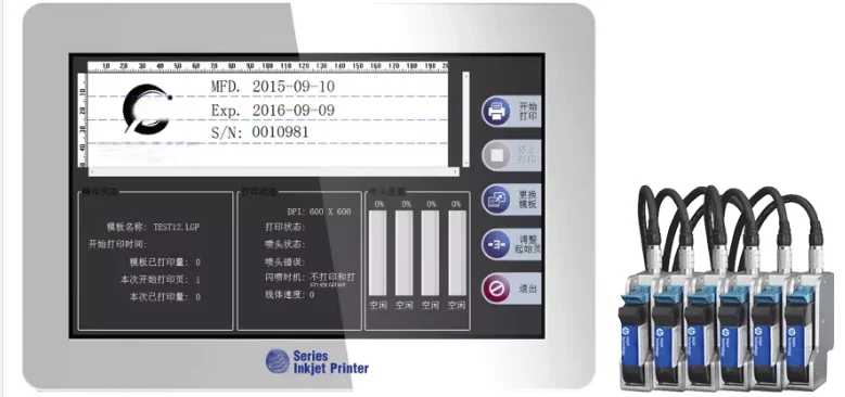 2-6 cabezales de impresión 25,4mm 50,8mm máquina de codificación automática de inyección de tinta térmica en línea