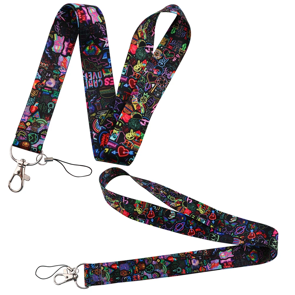 

LX1015 Neon Light Lanyard Neck Strap for Keys ID Badge Holder Neck Strap Keychain Hang Rope Lasso Fashion Phone Strap Accessory