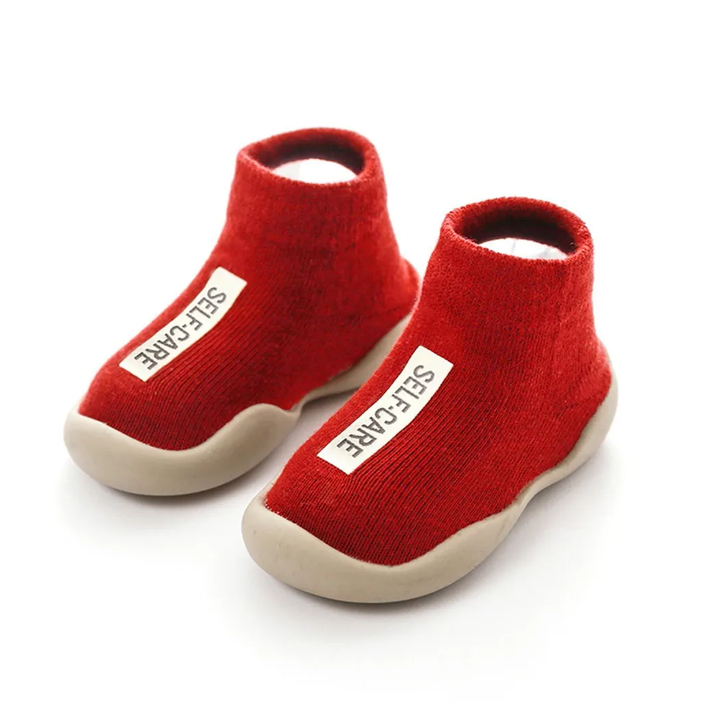 Autumn Children Shoes Toddler Baby Boys Girls Solid Letter Printing Anti-slip Knitted Warm Casual Socks Running Shoes Кроссовки