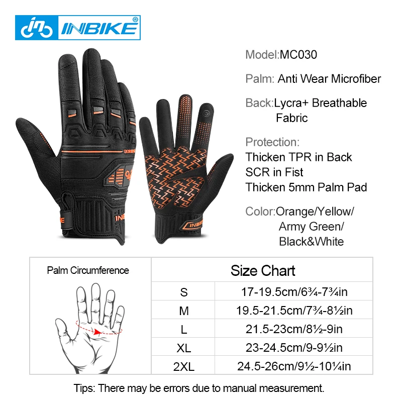 INBIKE MTB Bike Gloves Full Finger Thickened Pad Shockproof Breathable Road Bicycle Gloves Men Women Sport Cycling Gloves MC030