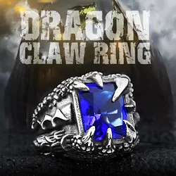 drop shipping exqusite Dragon Claw Ring With Red Blue Black Stone Stainless Steel jewelry for men