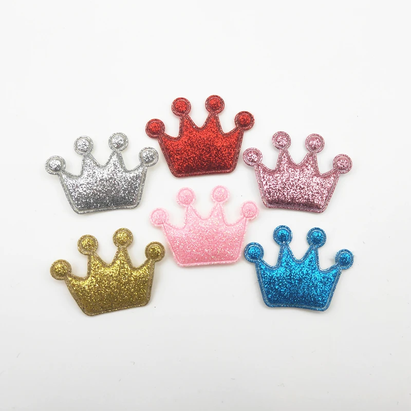 Crown Glitter Patches for Garment Decoration, Shiny, Monochromatic, Hair Clip, Apparel Sewing Materials, 4x2.8cm, 100Pcs