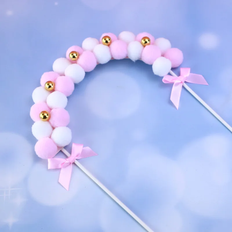 Ballerina Girl Cake Decoration Pink White Hairball Arch Balloon Cake Toppers Wedding Birthday Party Decor Kids favor Baking