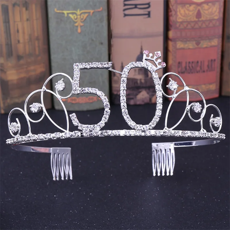 Fashion Women Birthday Crown 18/22/30/50/90 Years Old Birthday Gifts Hair Jewelry Birthday Party Prom Diadem Hair Accessories