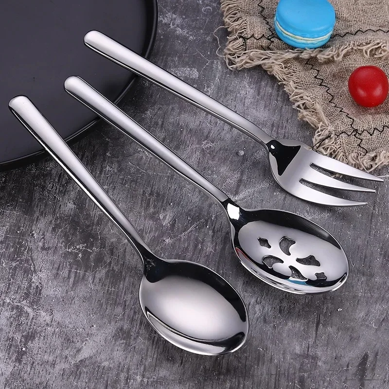 

Stainless Steel Big Serving Spoon Public Cutlery Table Fork Distributing Scoop Colander Western Tableware Kitchen Utensils