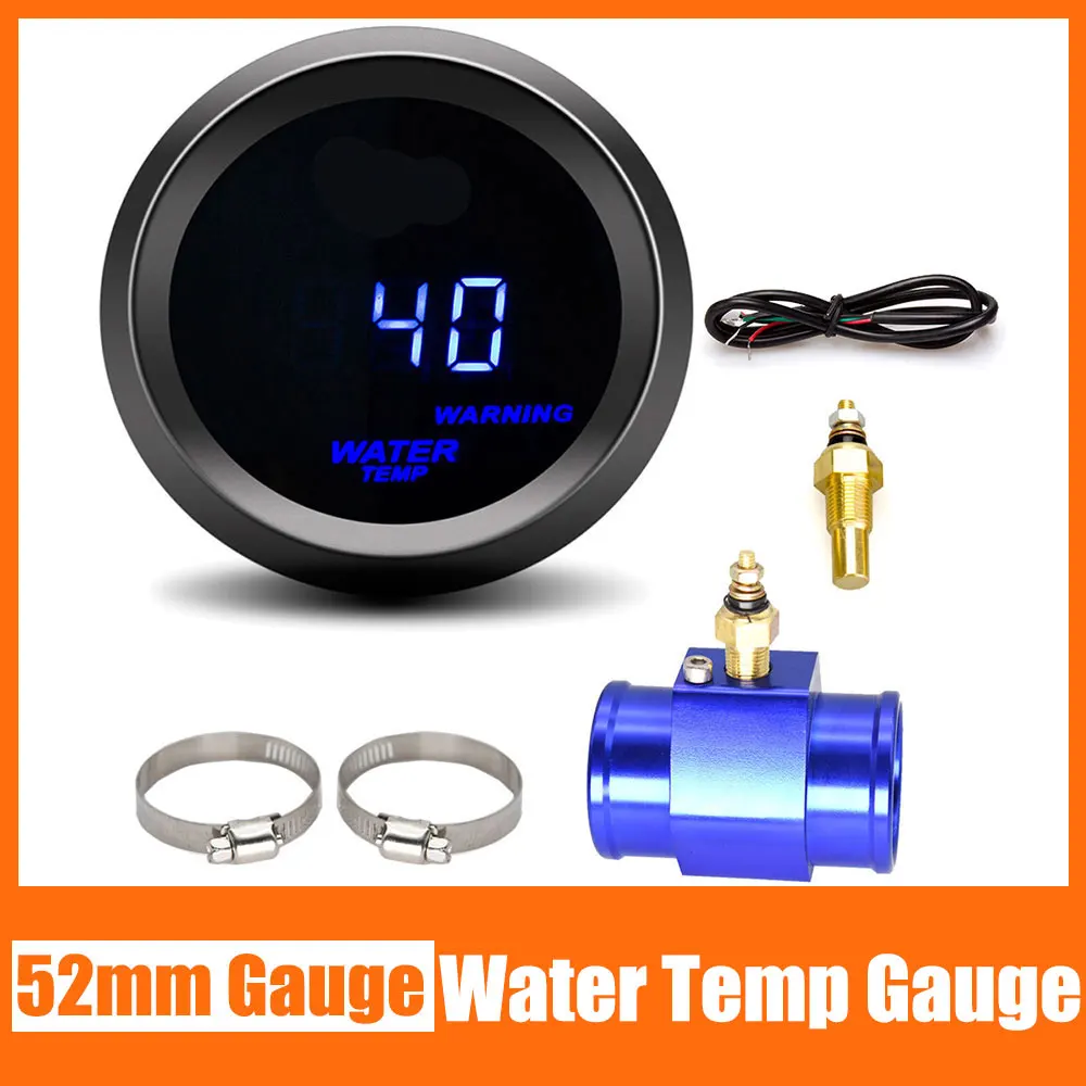

Warning Water Temperature Gauge + 1/ 8 NPT Sensor + Adapter 2" 52MM Digital Display Blue Light Water Temp Gauge 40~150 Celsius