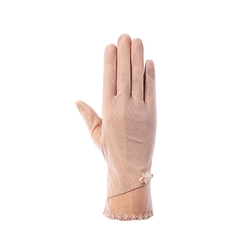 Sexy Summer Women UV Sunscreen Short Sun Screen Pearl Flowers Gloves Thin Ice Silk Lace Touch Screen Viscose Driving Gloves J53