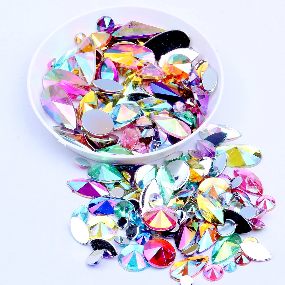 Acrylic Nail Rhinestones Flatback Pointed Mix Size Glitter Glue On Bead Perfect 3D Nails Art Phone Cases DIY Decoration