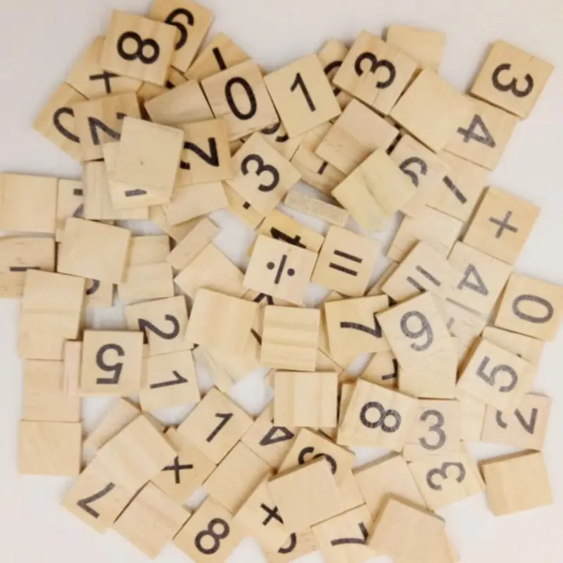 100Pcs Alphabet Tile Complete Wooden Number Scrapbooking Handcraft Word Name Tage Letter Set