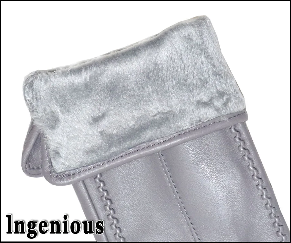 Leather gloves women's sheepskin flannel lining winter warmth high-grade black touch screen color leather gloves driving new