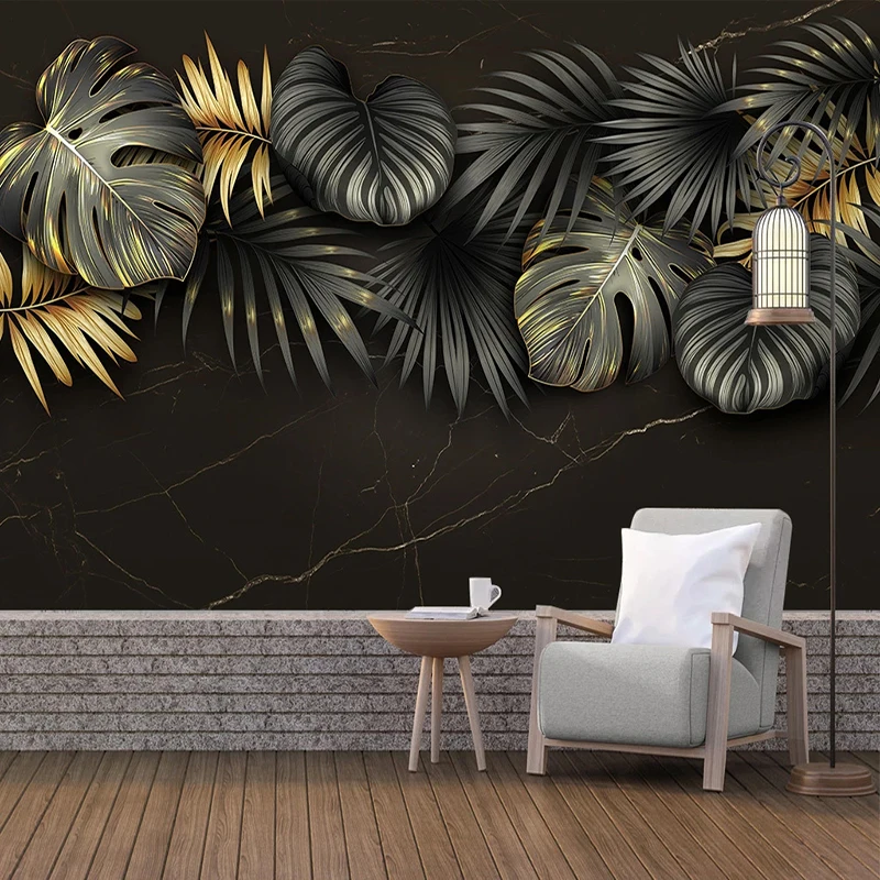 Custom 3D Wall Murals Wallpaper Plant Leaves Marble Texture Mural Modern Luxury Living Room Sofa TV Background Photo Home Decor