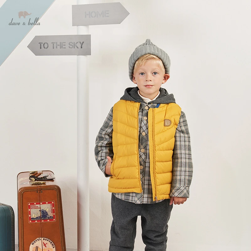 DKH18185 dave bella winter 5Y-13Y kids clothes children 90% white duck down vest  appliques  boys high quality fashion vest