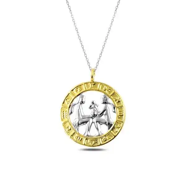 Silver Gold Gemini Zodiac Pendant 925 Sterling Women Fine Jewelry Wedding Party Birthday Gift - Box - Pendant - Chain Choker - Female - Ladies - Fashion