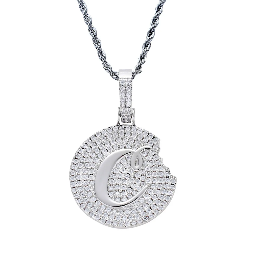 Hip Hop Jewelry High Quality Iced Out Chain 18K Gold Plated Bling CZ Simulated Diamond Cookie Pendant Necklace for Man