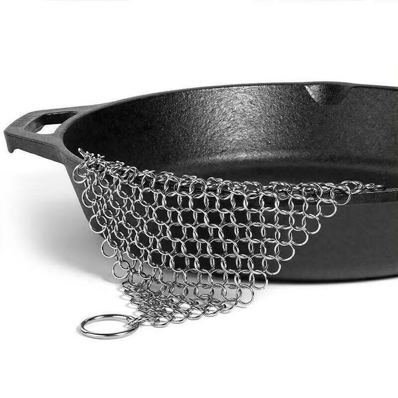 Stainless Steel Cast Iron Cleaner Chain Mail Scrubber Cookware Kitchen Cleaning