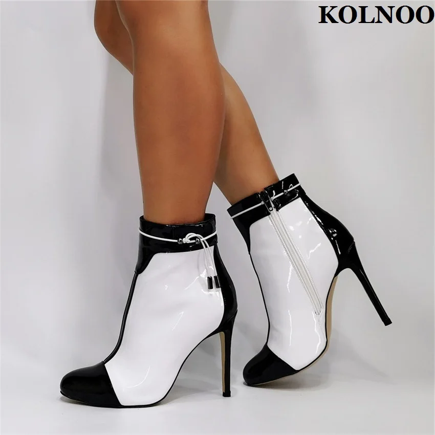 

Kolnoo New Arrival Handmade Ladies High Heel Ankle Boots Patchwork Leather Side-zipper Real Photos Daily Wear Fashion Prom Shoes