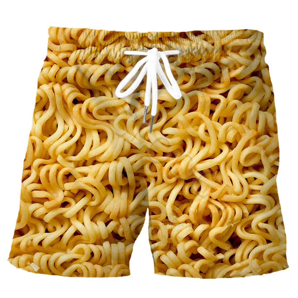 Men Shorts Gourmet Instant Noodles Sausage Pizza 3D Print Sports Shorts Fashion Hip Hop Streetwear Casual Beach Shorts