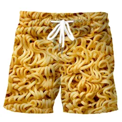 Men Shorts Gourmet Instant Noodles Sausage Pizza 3D Print Sports Shorts Fashion Hip Hop Streetwear Casual Beach Shorts